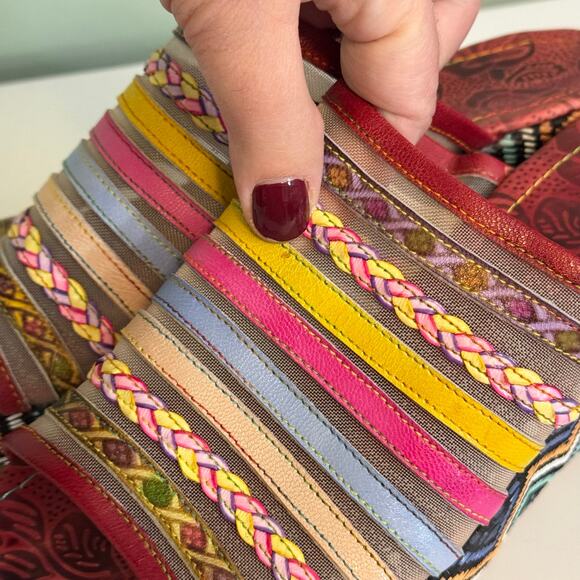 Mules Wedge Sandals 8 Colorful Mesh Leather Open Toe Slip On Retro Festival Boho - Picture 7 of 12